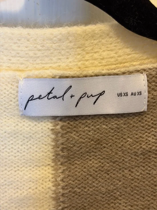 Petal & Pup Millie Check Cream & Taupe Oversized Colorblock Knit Cardigan - Picture 3 of 4